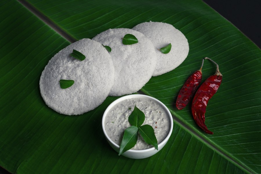 Golden dosa with traditional accompaniments