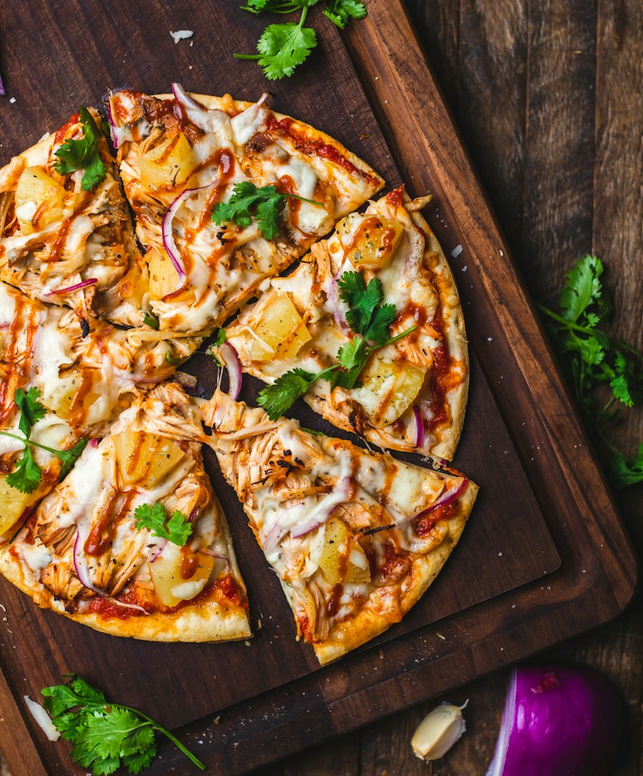 Freshly baked pizza with colourful toppings